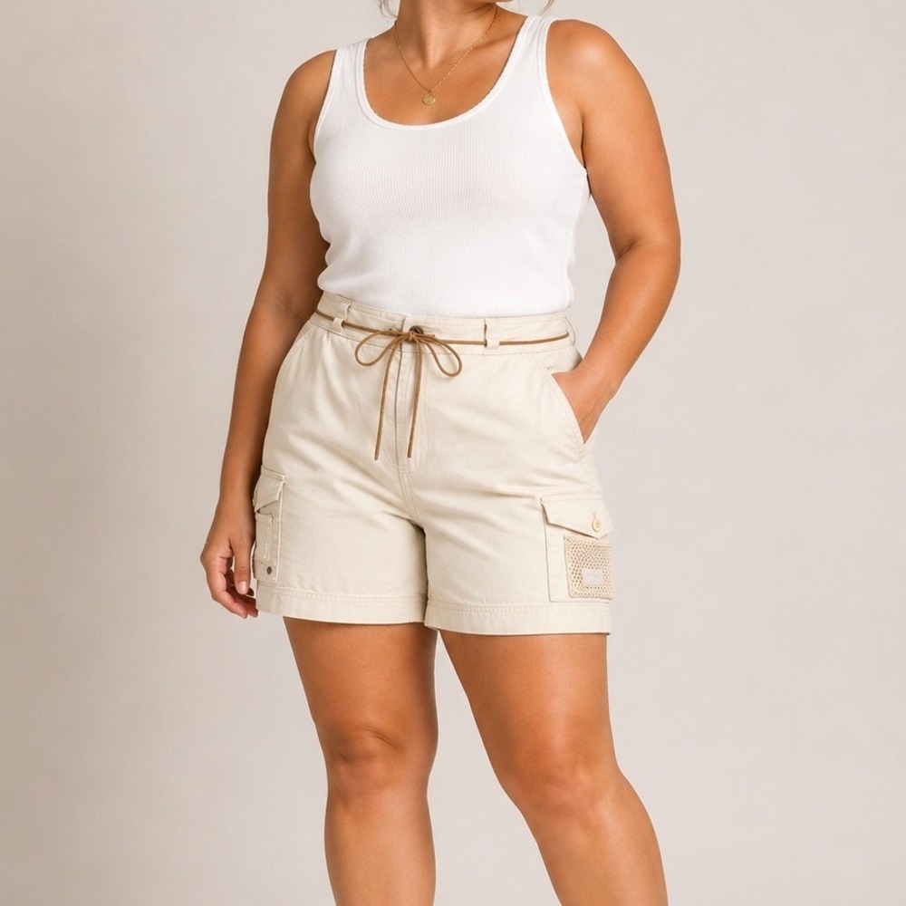 Lauren Ralph Lauren Womens Ivory Cotton Cargo Shorts Size 10 NWT Safari Utility